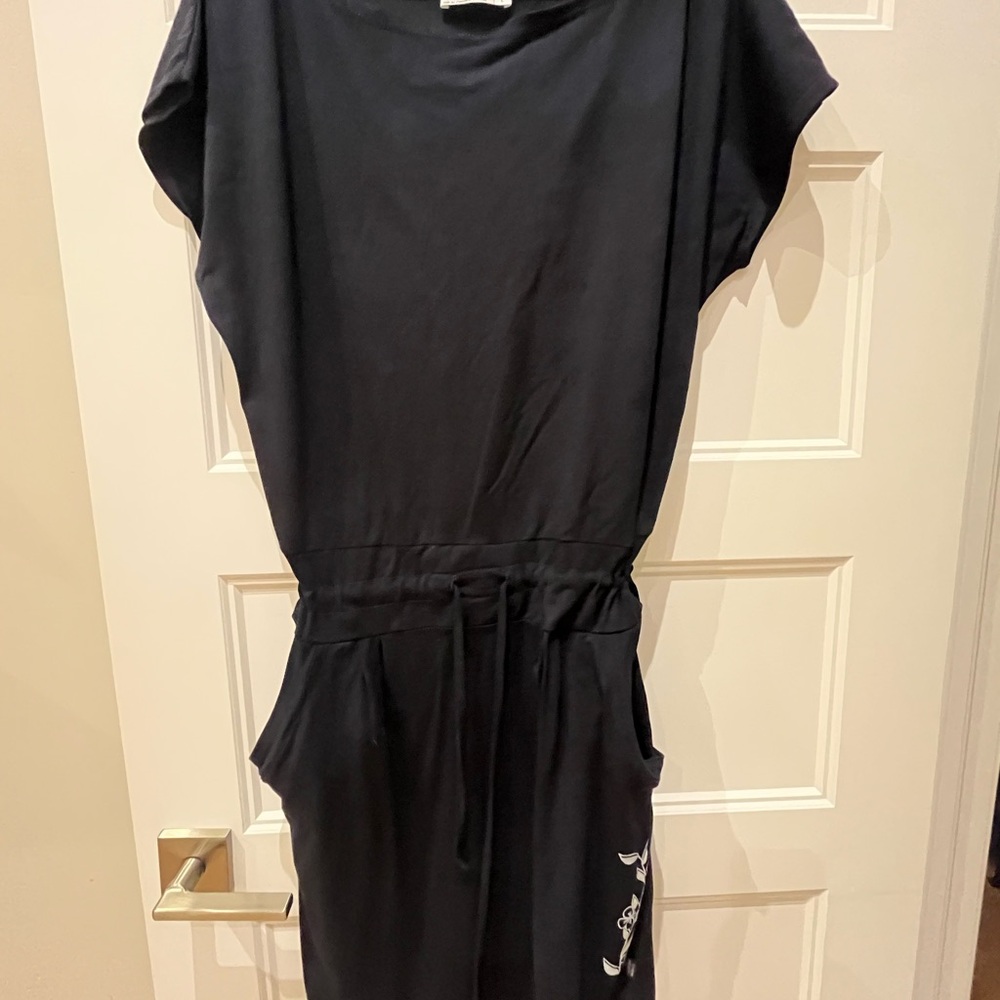 Navy-black cotton dress with drawstrings and pockets, super cozy